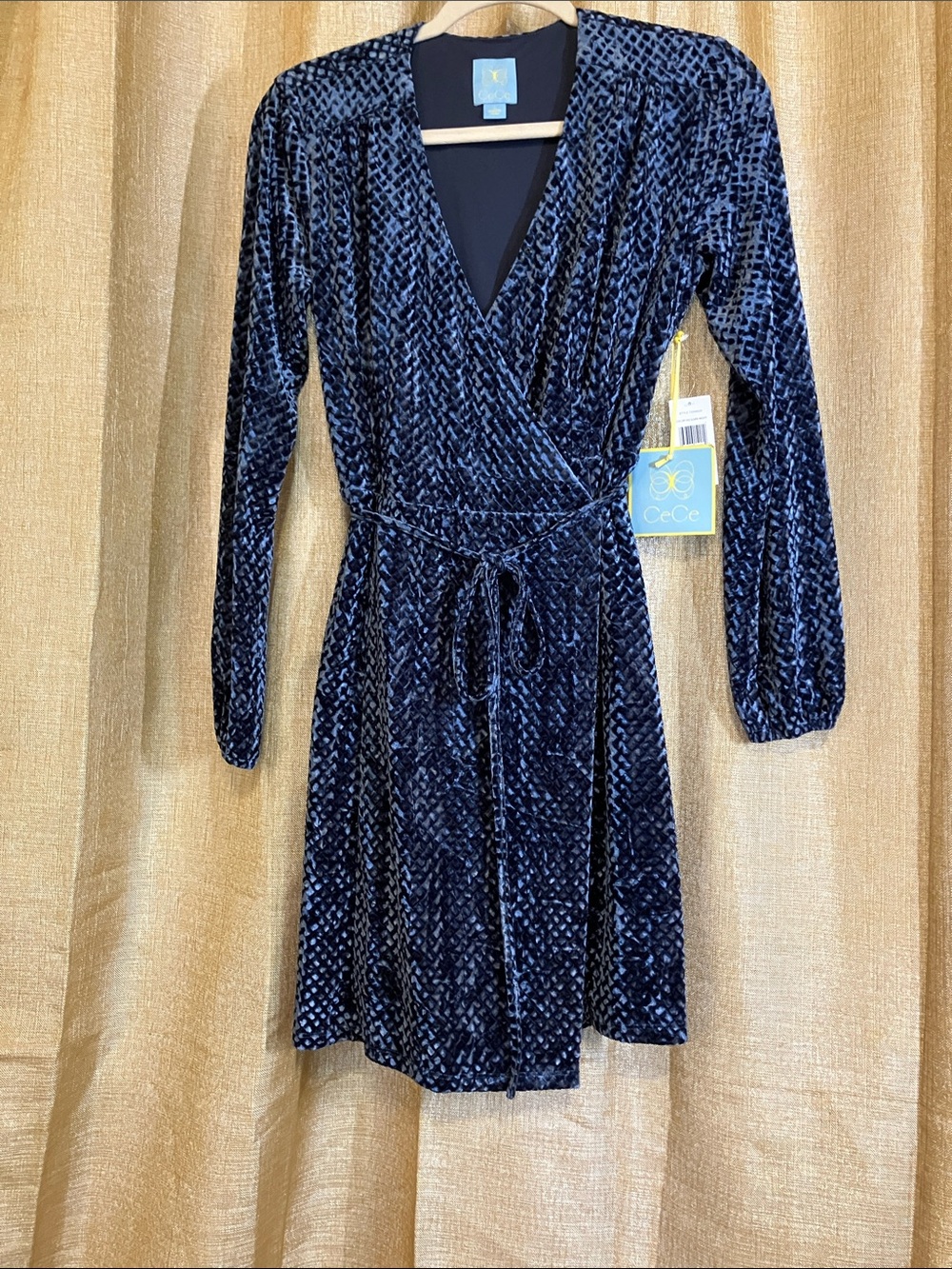 CeCe Midnight Blue Velvet Wrap Dress